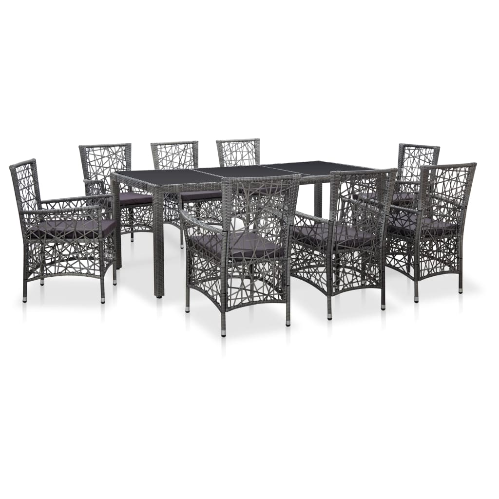 Ensemble à manger d'extérieur 9 pcs Résine tressée Gris - XIOS