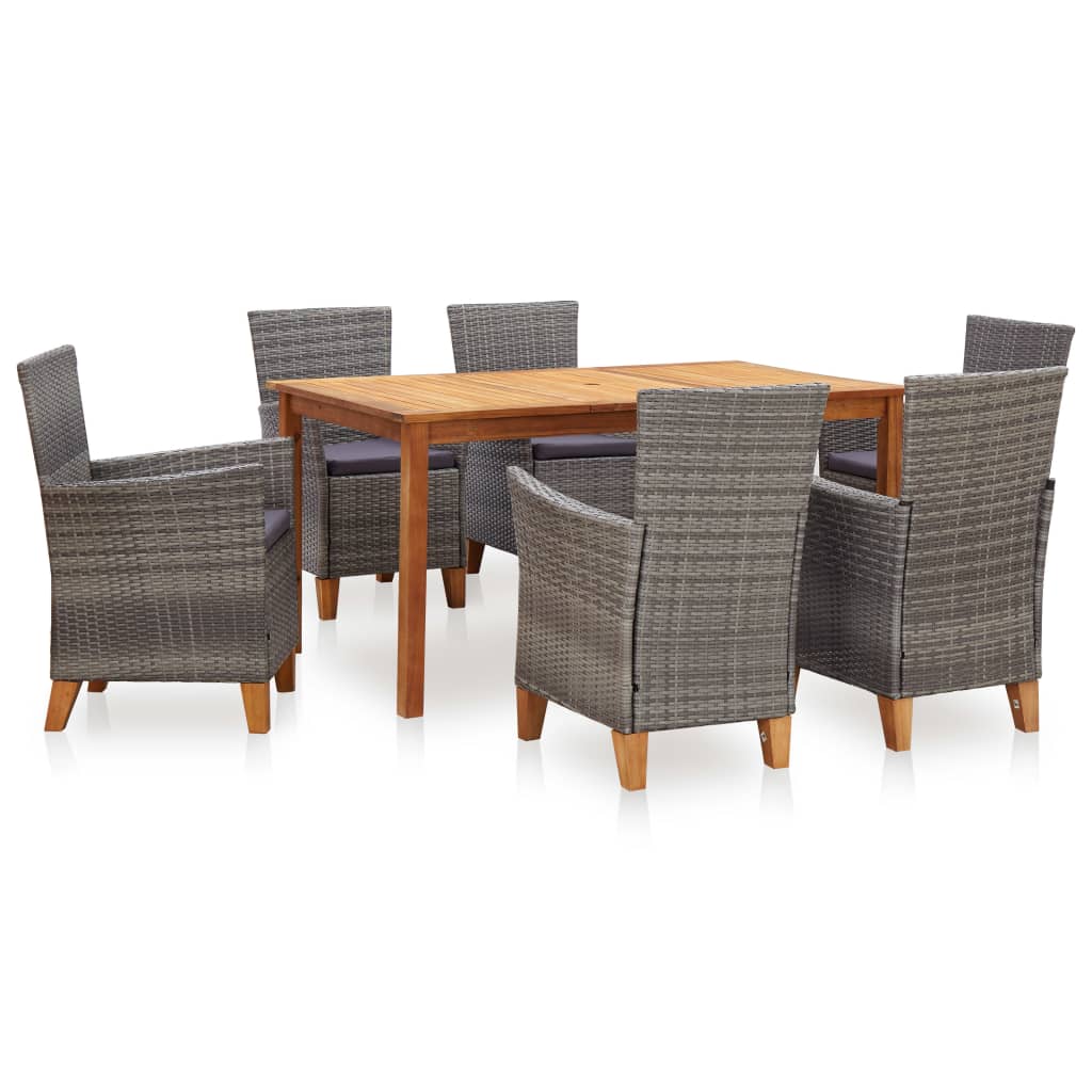 Mobilier à dîner 7 pcs résine tressée et bois d'acacia gris - XIOS