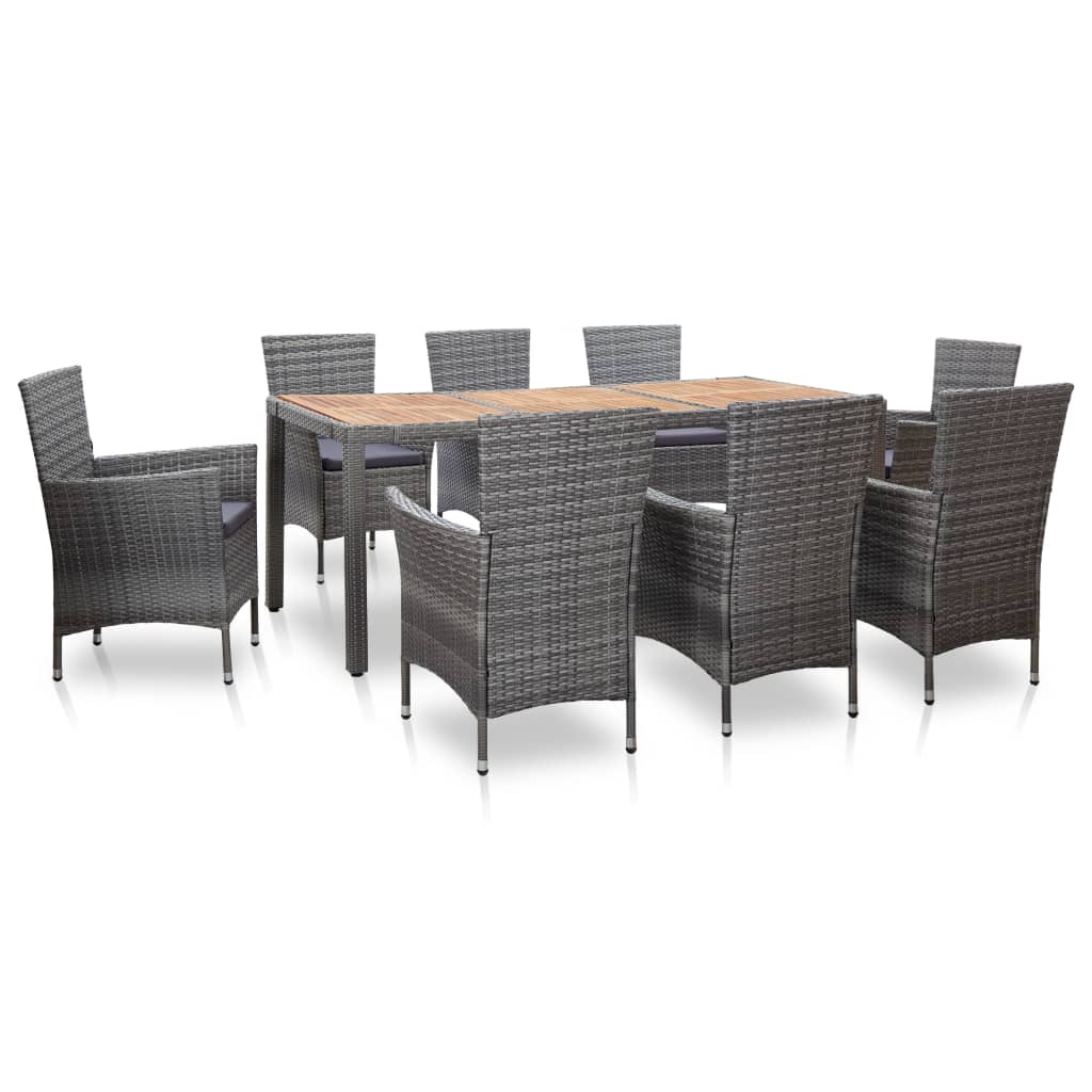 Ensemble à manger d'extérieur 9pcs coussins Résine tressée Gris - XIOS