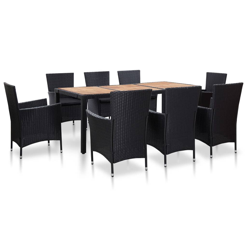 Ensemble à manger d'extérieur 9pcs coussins résine tressée noir - XIOS