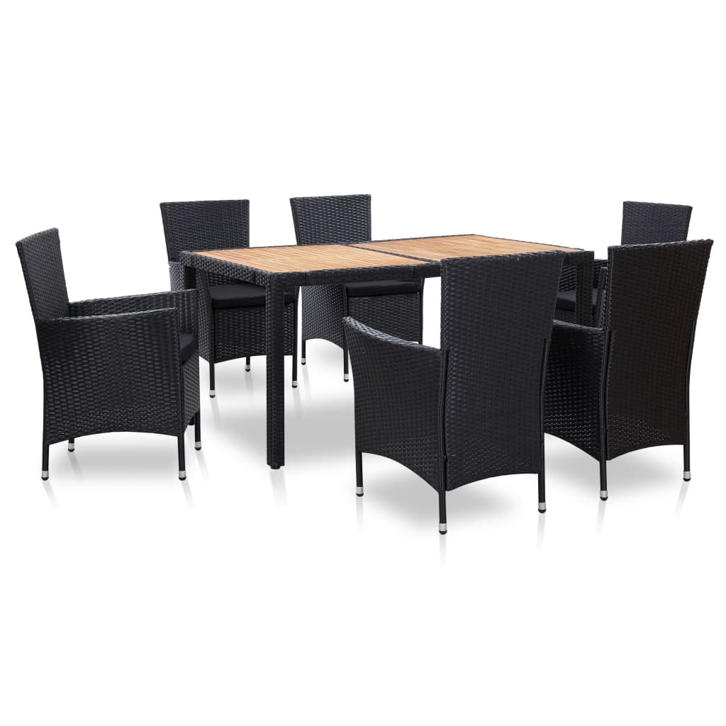 Ensemble à manger d'extérieur 7pcs coussins résine tressée noir - XIOS
