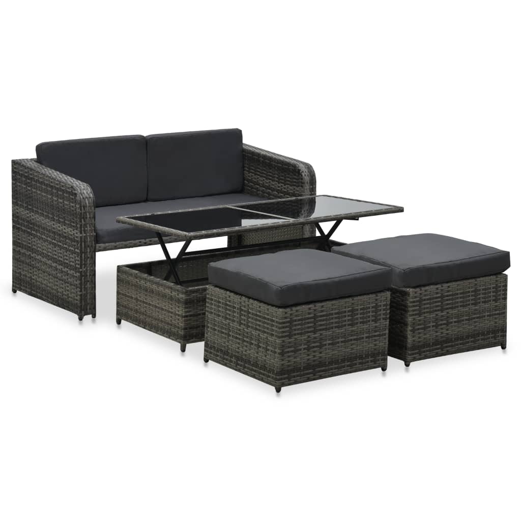 Salon de jardin 4 pcs avec coussins Résine tressée Anthracite - XIOS