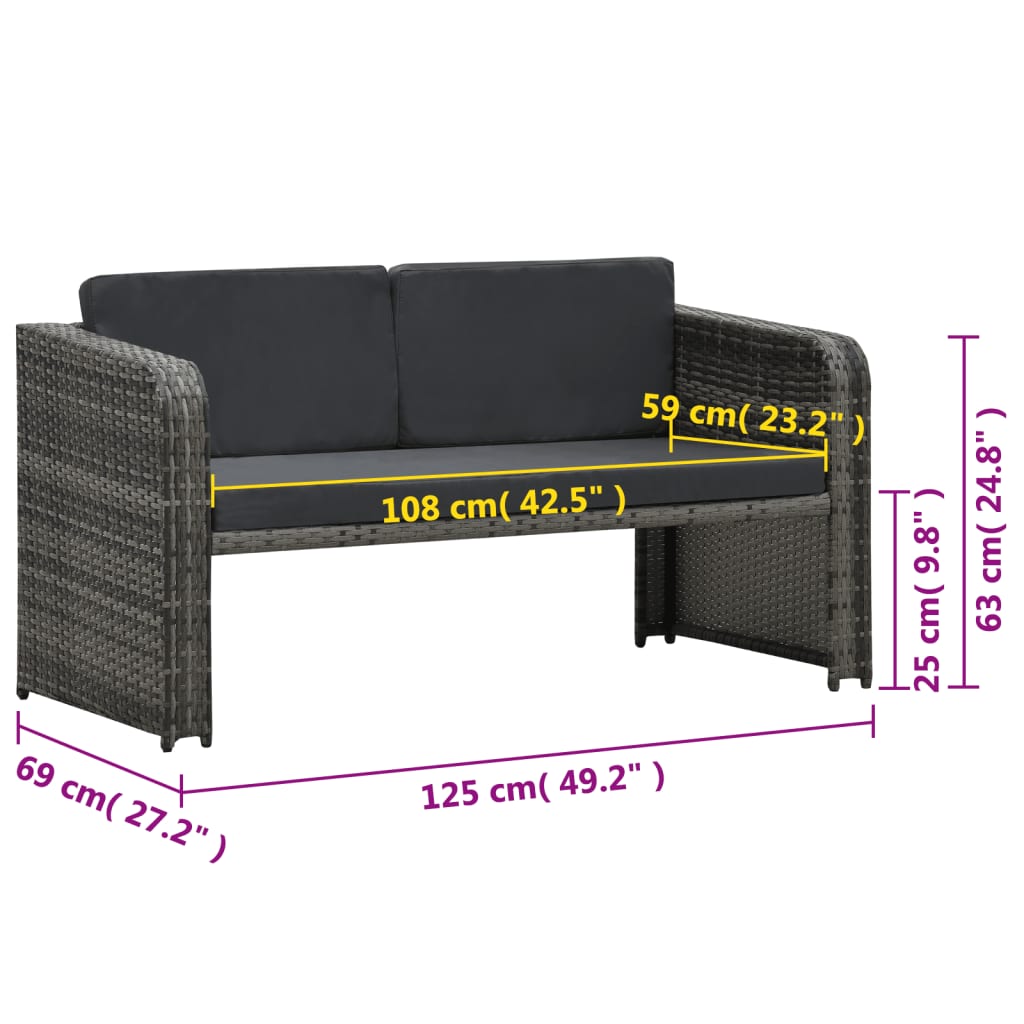 Salon de jardin 4 pcs avec coussins Résine tressée Anthracite - XIOS