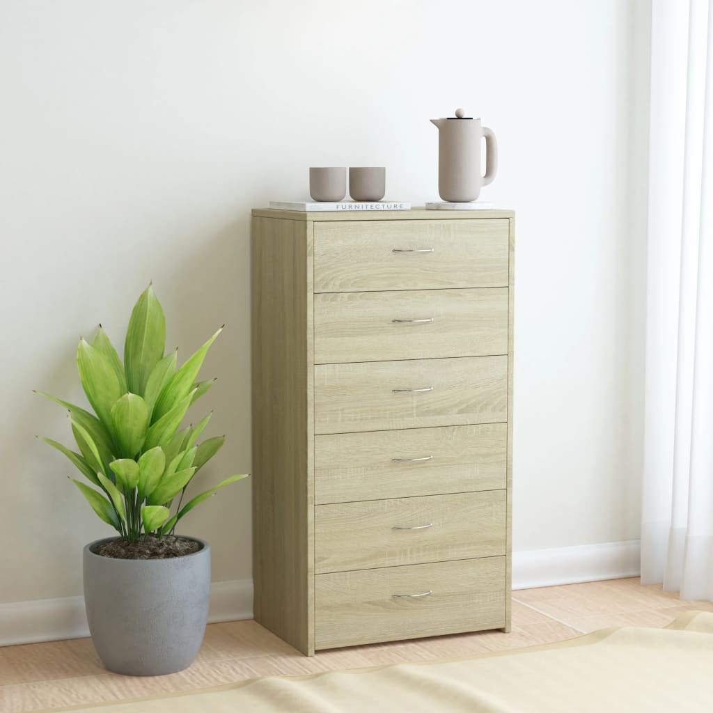 Buffet avec 6 tiroirs Chêne sonoma 50x34x96cm Bois d'ingénierie - XIOS