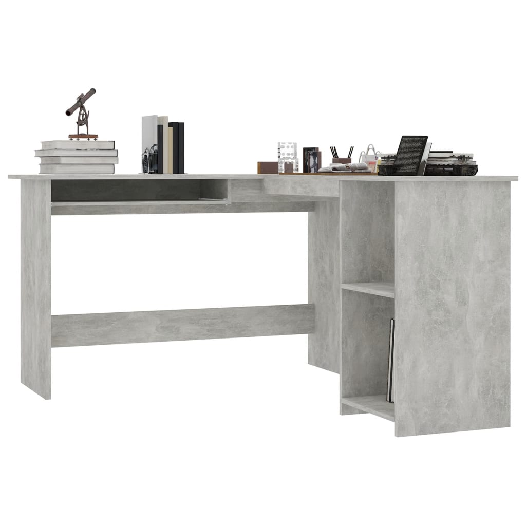 Bureau d'angle en forme de L Gris Béton Bois d'ingénierie - XIOS