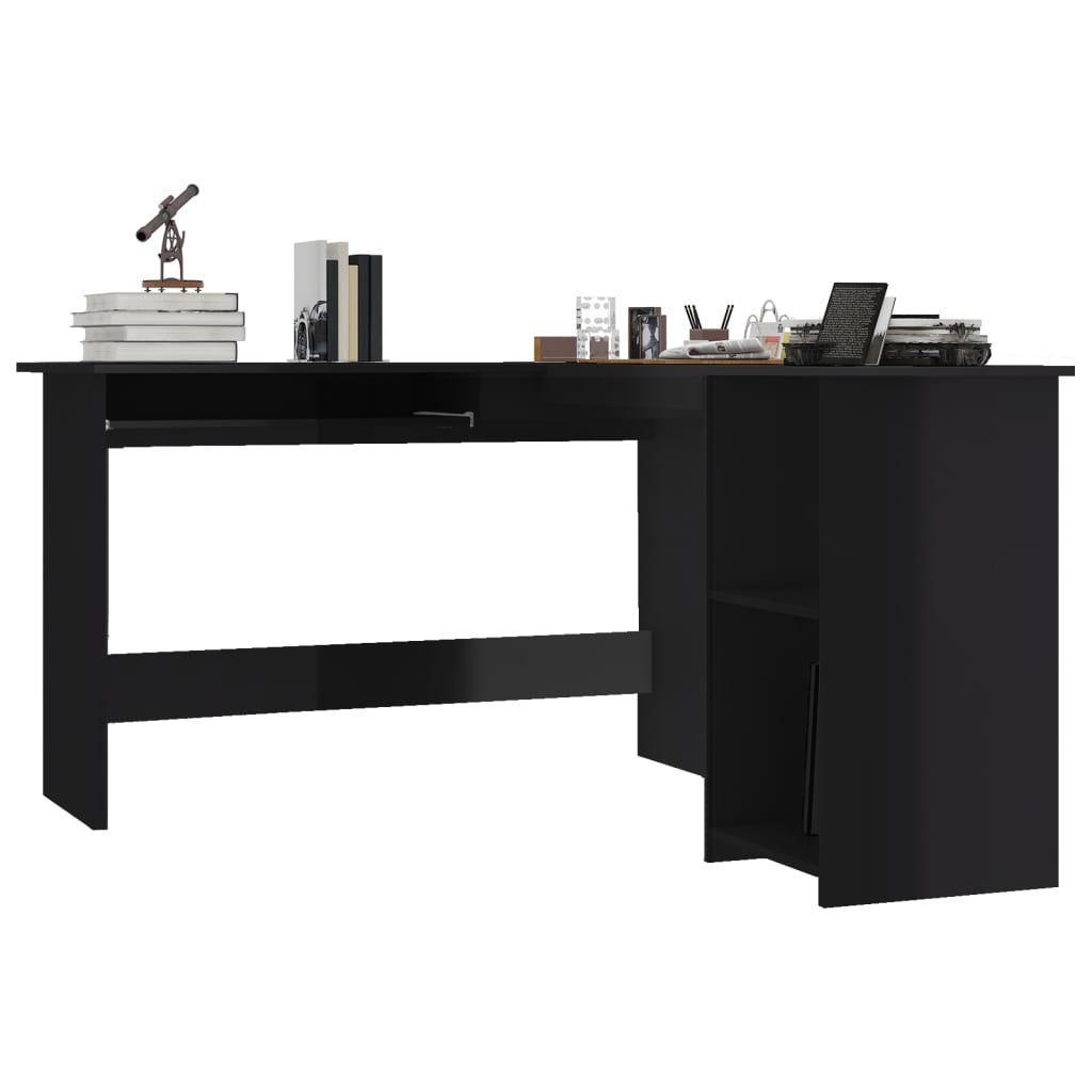 Bureau d'angle forme de L Noir brillant 120x140x75cm Aggloméré - XIOS