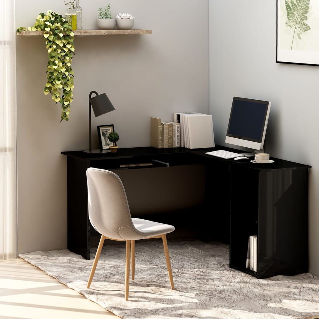 Bureau d'angle forme de L Noir brillant 120x140x75cm Aggloméré - XIOS