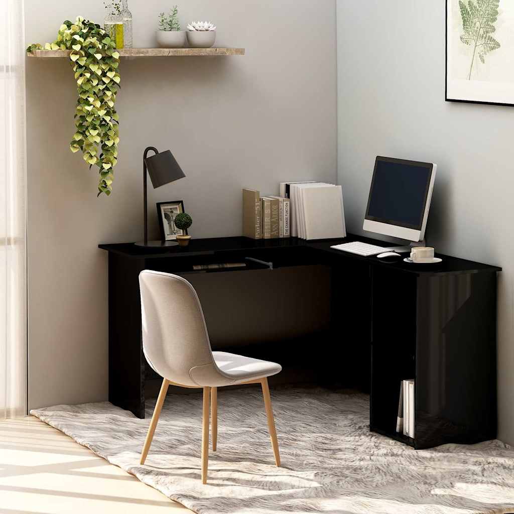 Bureau d'angle forme de L Noir brillant 120x140x75cm Aggloméré