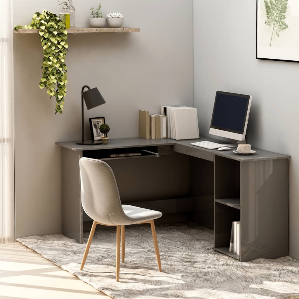 Bureau d'angle forme de L Gris brillant 120x140x75cm Aggloméré - XIOS