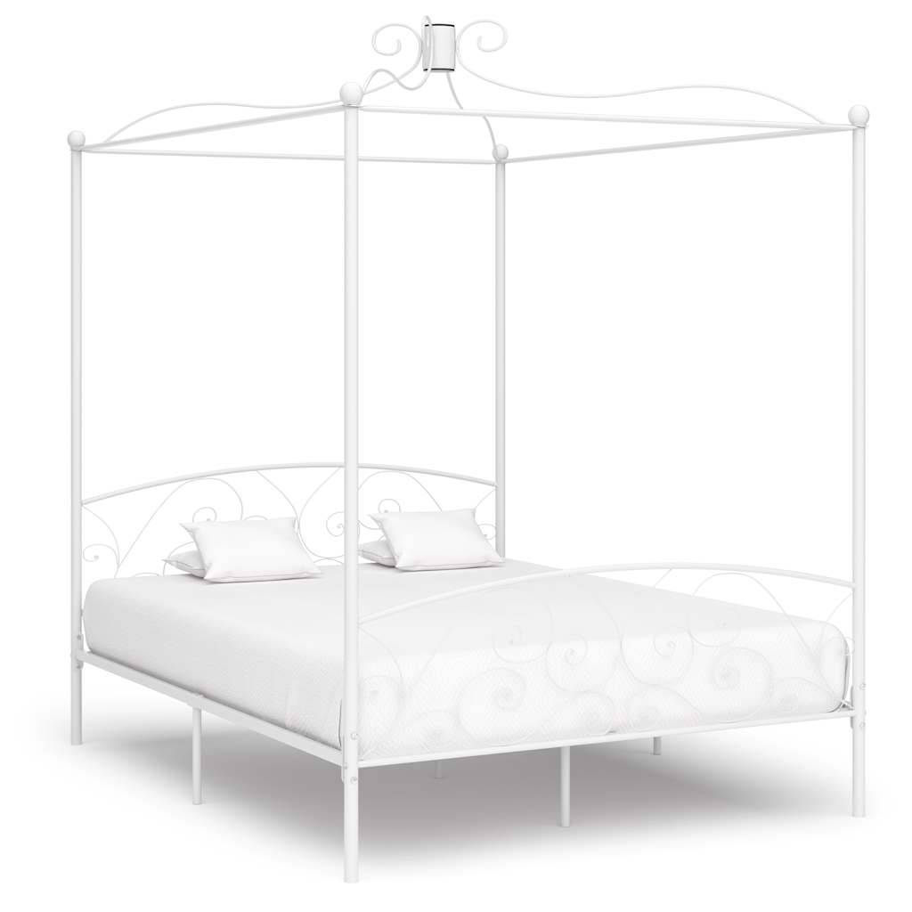 Cadre de lit à baldaquin sans matelas blanc métal 180x200 cm - XIOS