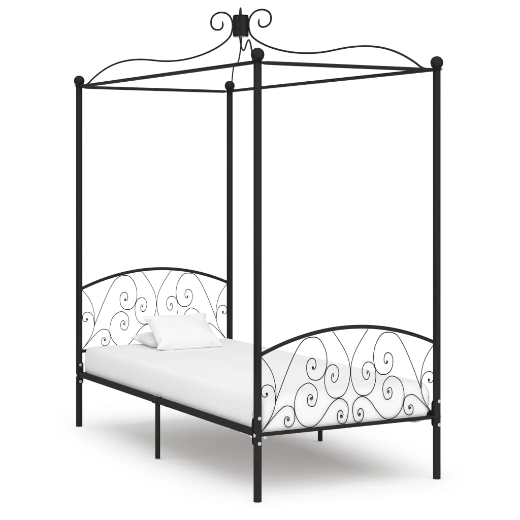 Cadre de lit à baldaquin sans matelas noir métal 90x200 cm