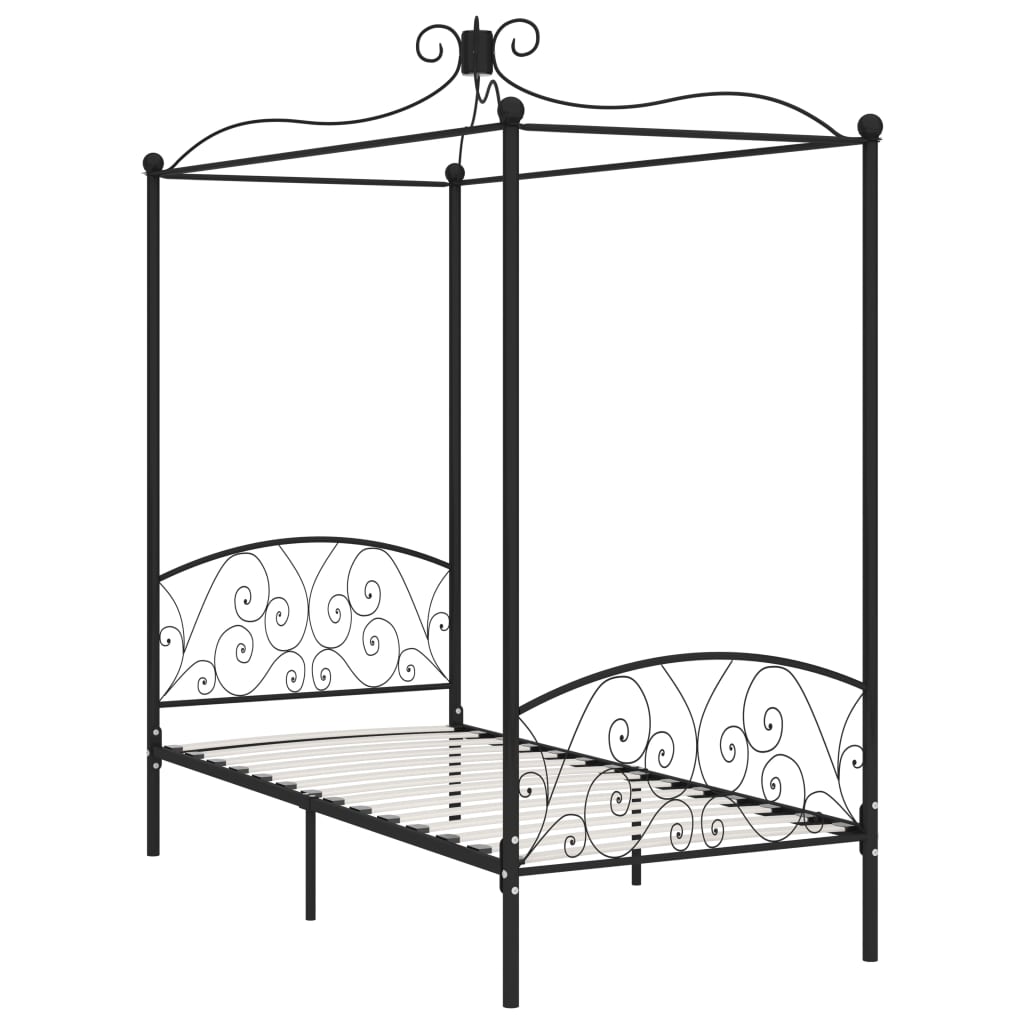 Cadre de lit à baldaquin sans matelas noir métal 90x200 cm