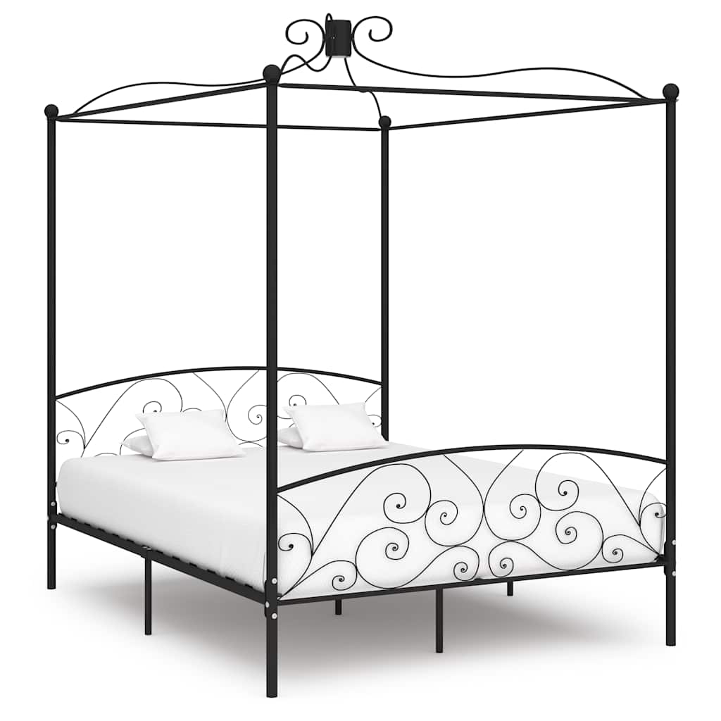 Cadre de lit à baldaquin sans matelas noir métal 180x200 cm