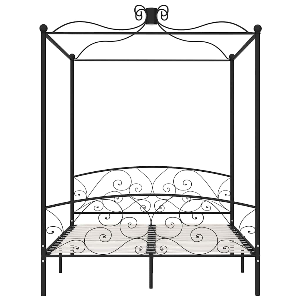 Cadre de lit à baldaquin sans matelas noir métal 180x200 cm