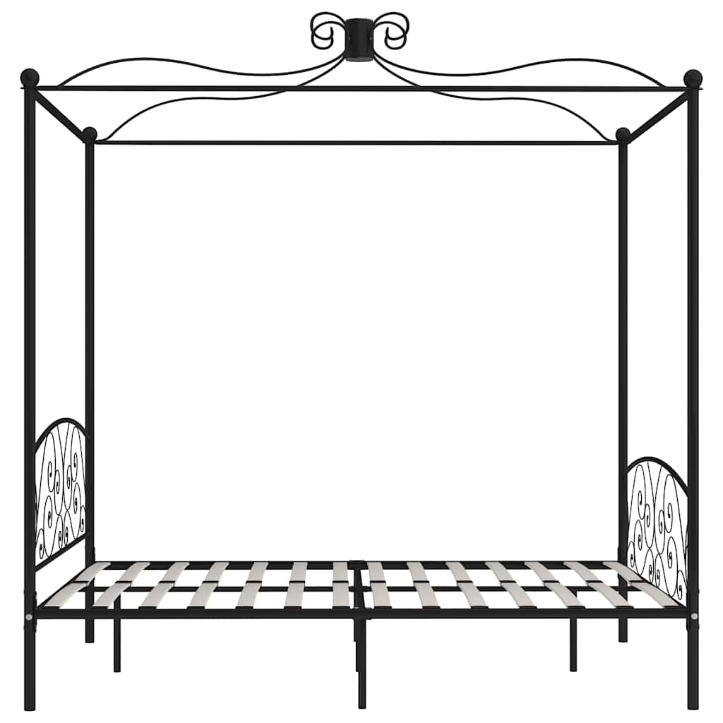 Cadre de lit à baldaquin sans matelas noir métal 180x200 cm