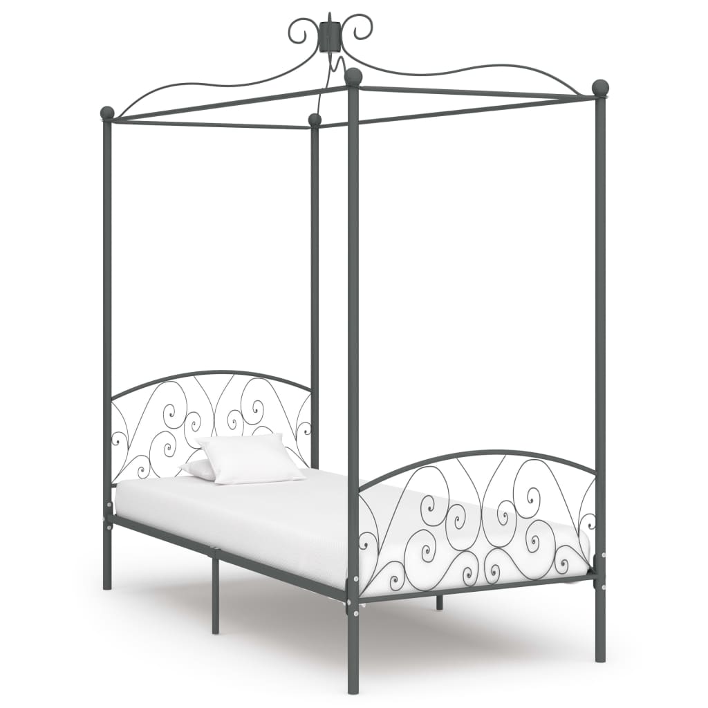 Cadre de lit à baldaquin sans matelas gris métal 90x200 cm - XIOS