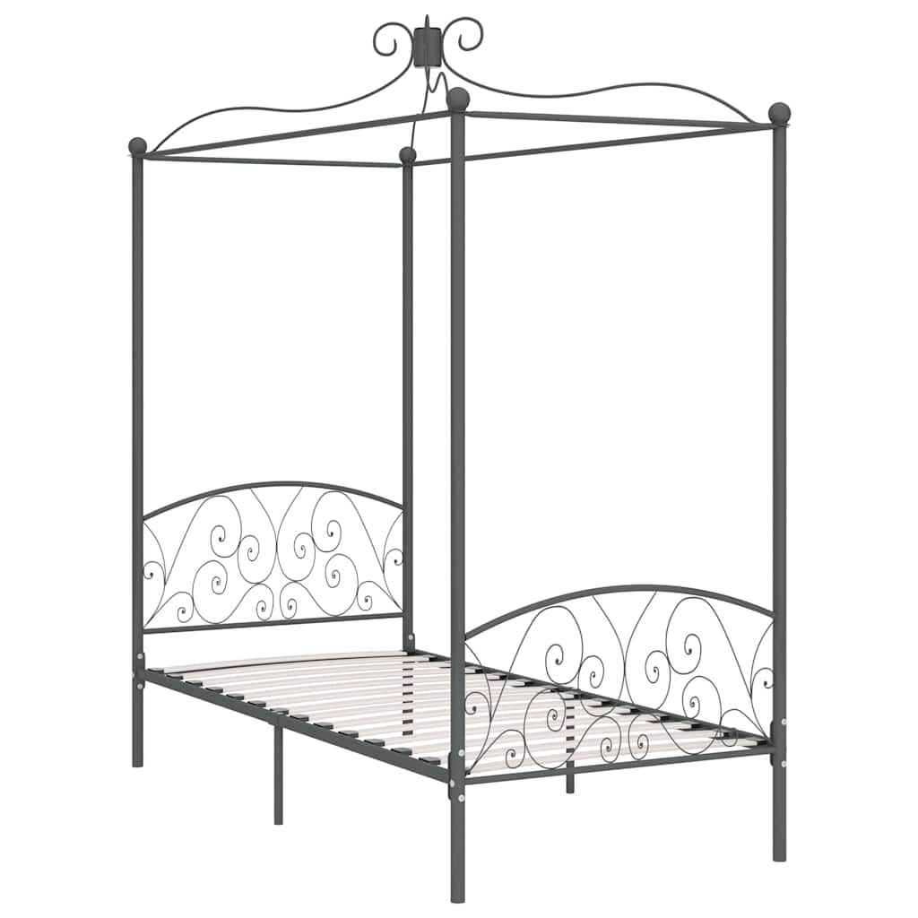 Cadre de lit à baldaquin sans matelas gris métal 90x200 cm - XIOS