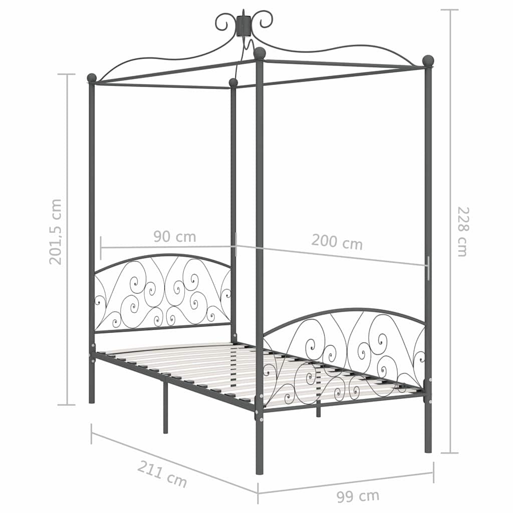 Cadre de lit à baldaquin sans matelas gris métal 90x200 cm - XIOS