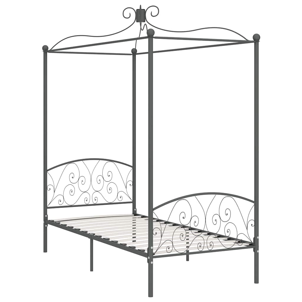 Cadre de lit à baldaquin sans matelas gris métal 100x200 cm - XIOS