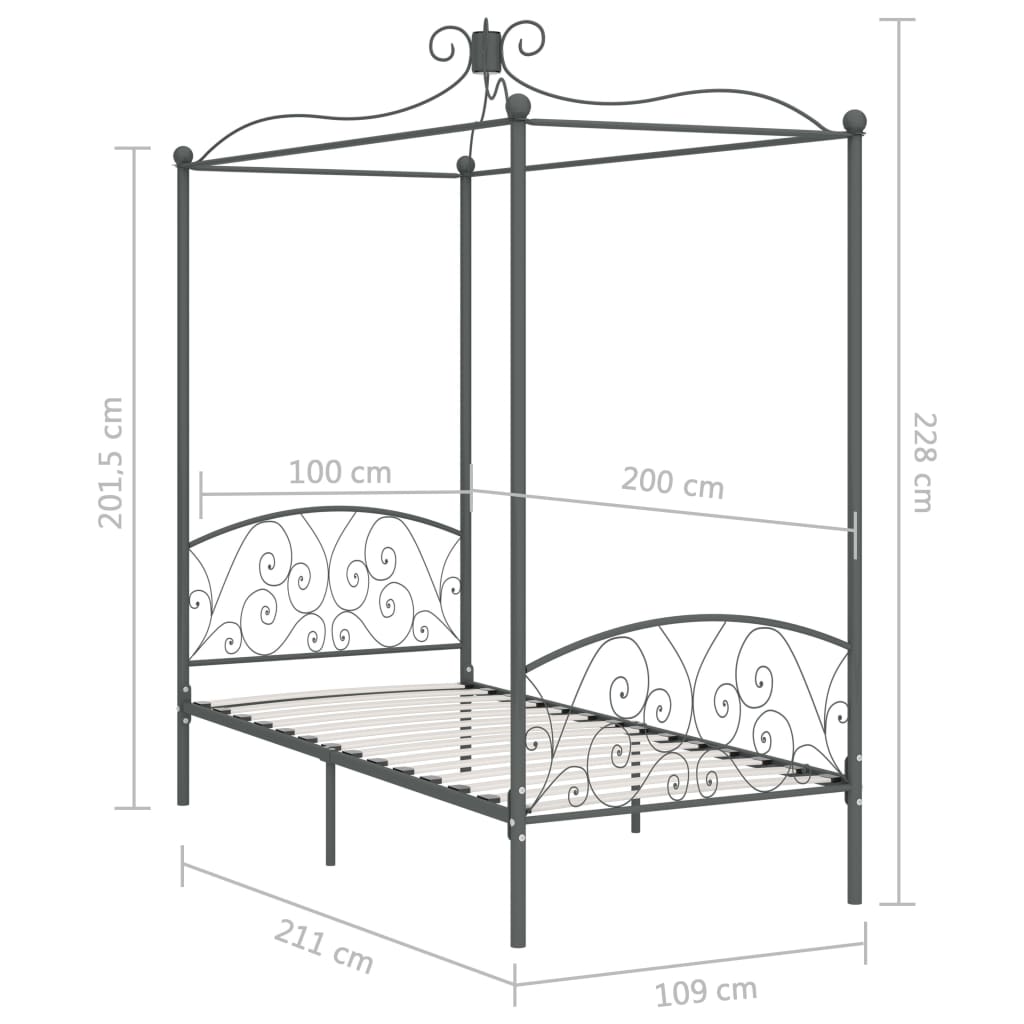 Cadre de lit à baldaquin sans matelas gris métal 100x200 cm - XIOS