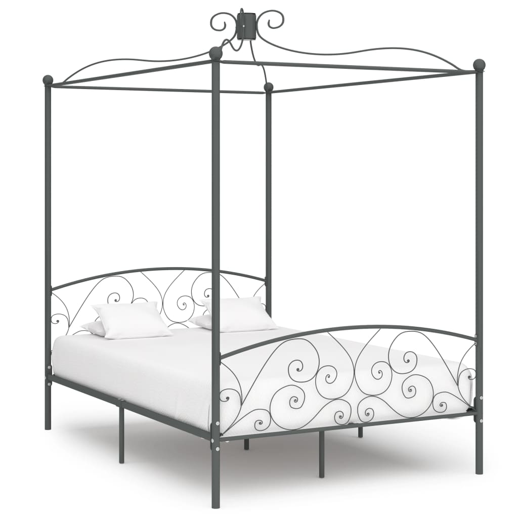 Cadre de lit à baldaquin sans matelas gris métal 140x200 cm