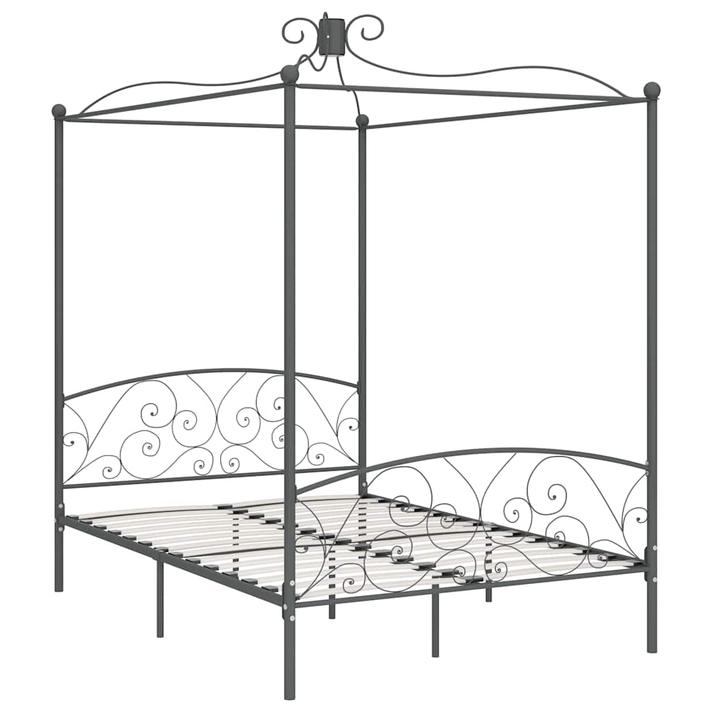 Cadre de lit à baldaquin sans matelas gris métal 140x200 cm