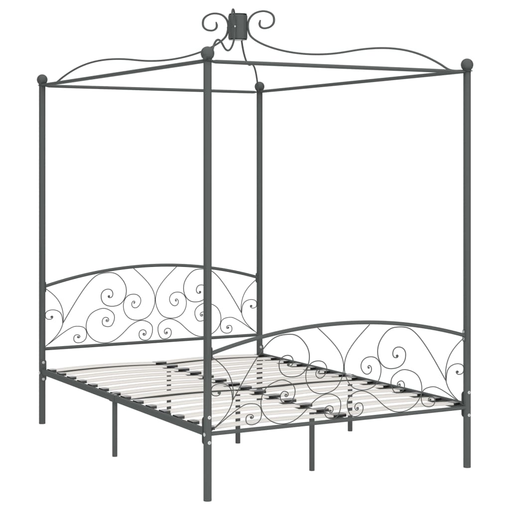 Cadre de lit à baldaquin sans matelas gris métal 140x200 cm - XIOS