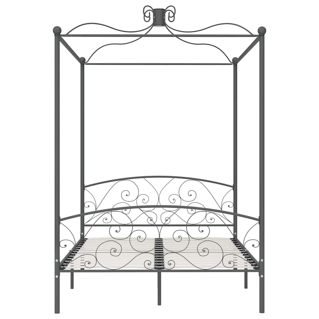 Cadre de lit à baldaquin sans matelas gris métal 140x200 cm