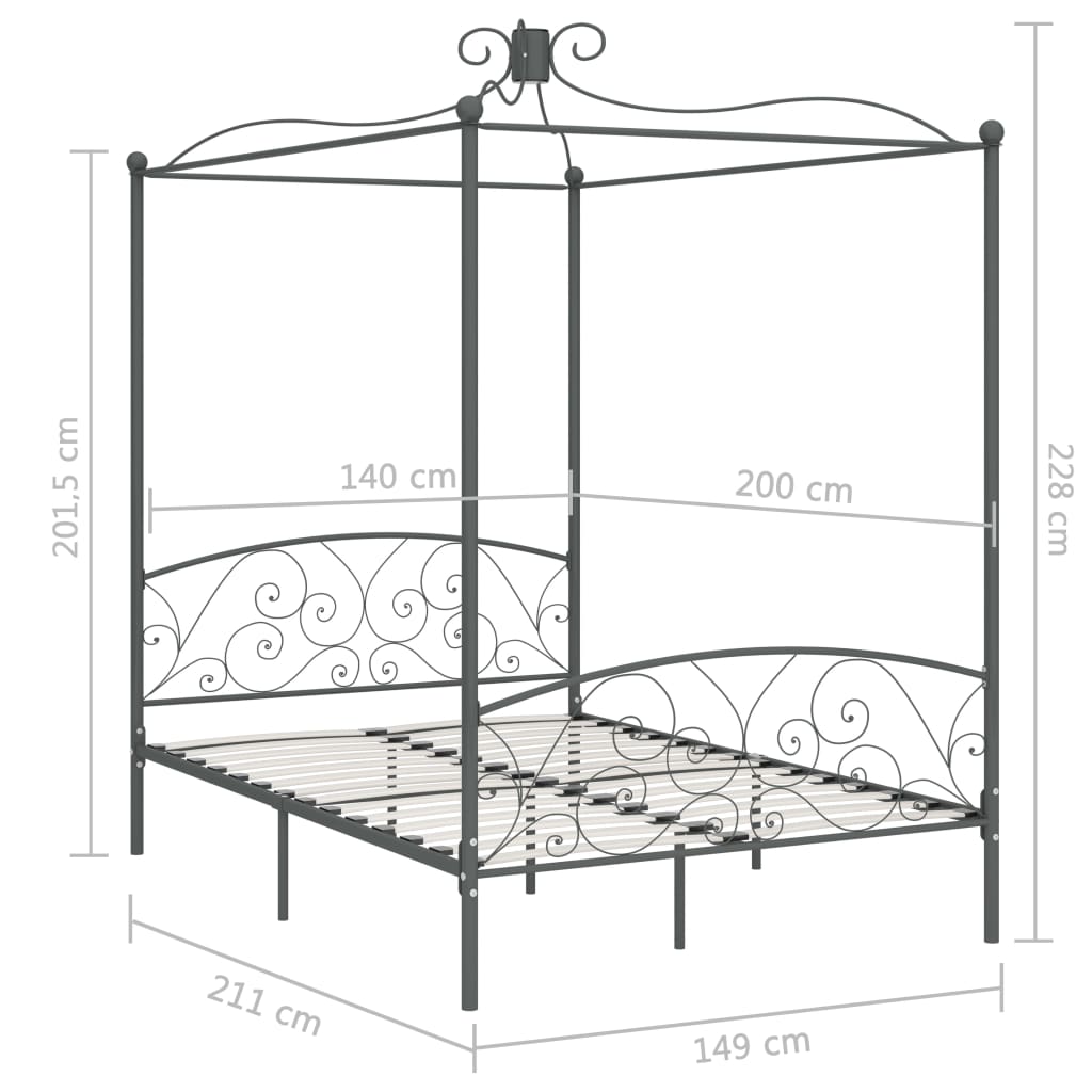 Cadre de lit à baldaquin sans matelas gris métal 140x200 cm - XIOS