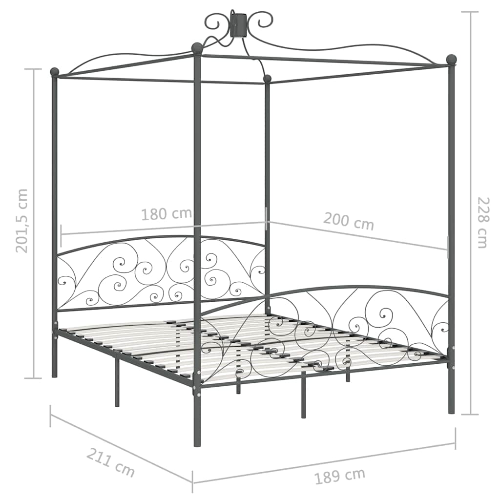 Cadre de lit à baldaquin sans matelas gris métal 180x200 cm - XIOS