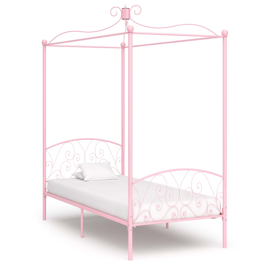 Cadre de lit à baldaquin sans matelas rose métal 100x200 cm - XIOS
