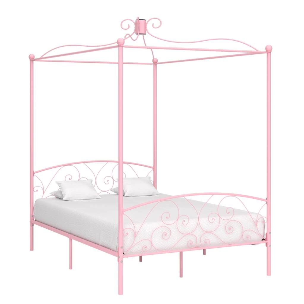 Cadre de lit à baldaquin sans matelas rose métal 120x200 cm - XIOS