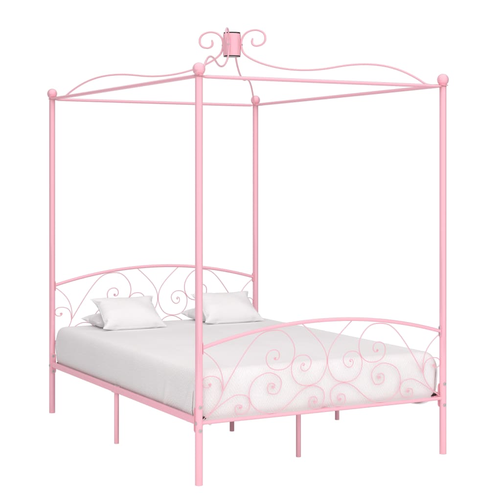 Cadre de lit à baldaquin sans matelas rose métal 140x200 cm - XIOS
