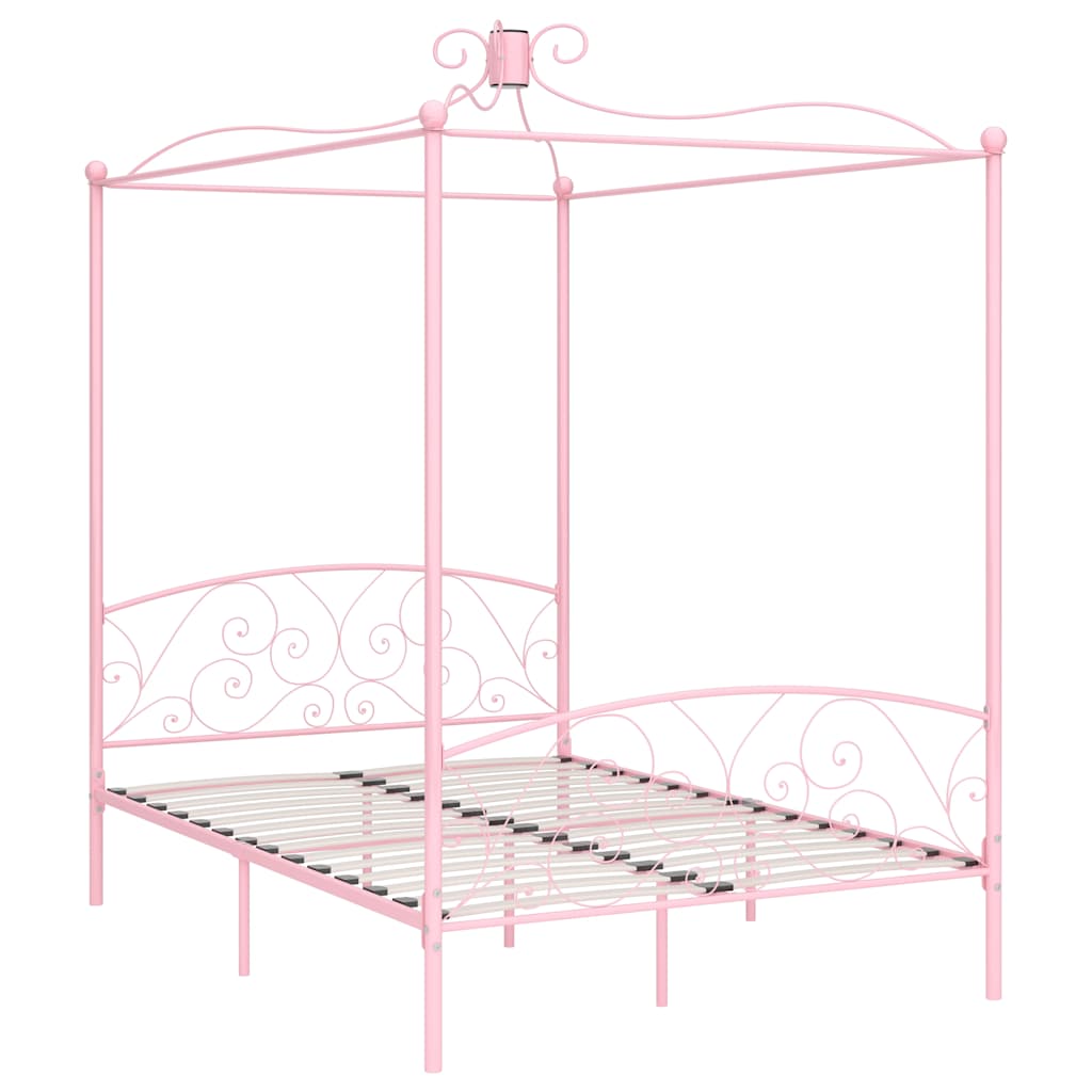 Cadre de lit à baldaquin sans matelas rose métal 140x200 cm - XIOS