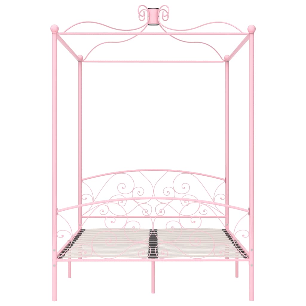 Cadre de lit à baldaquin sans matelas rose métal 140x200 cm - XIOS