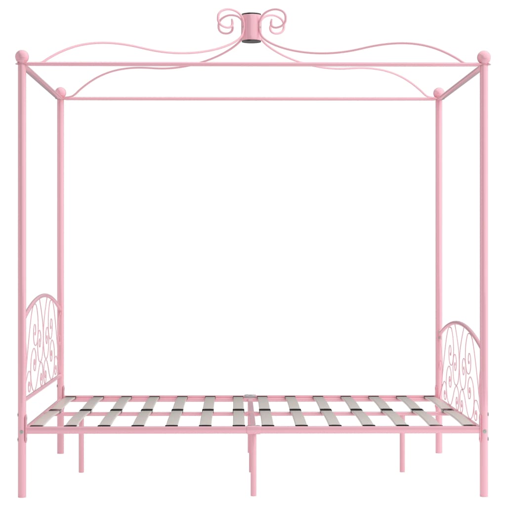 Cadre de lit à baldaquin sans matelas rose métal 140x200 cm - XIOS