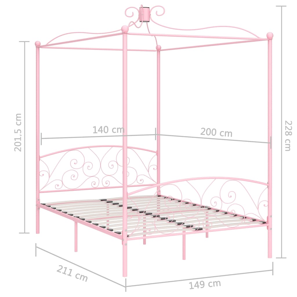 Cadre de lit à baldaquin sans matelas rose métal 140x200 cm - XIOS