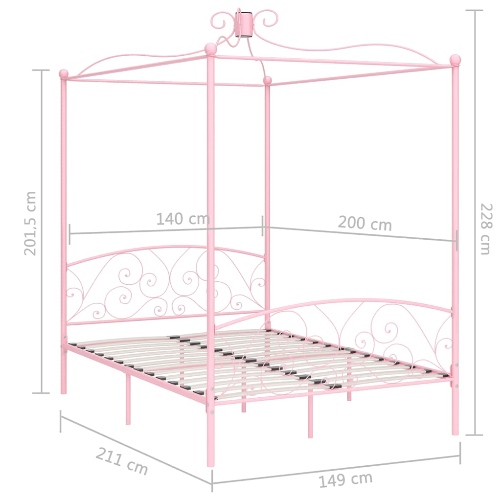 Cadre de lit à baldaquin sans matelas rose métal 140x200 cm - XIOS