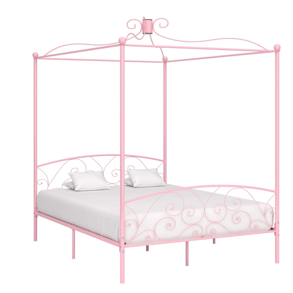 Cadre de lit à baldaquin sans matelas rose métal 160x200 cm - XIOS