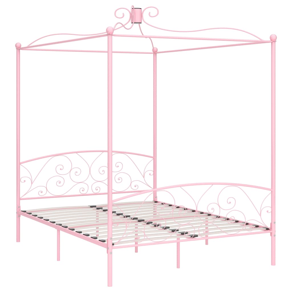 Cadre de lit à baldaquin sans matelas rose métal 160x200 cm - XIOS