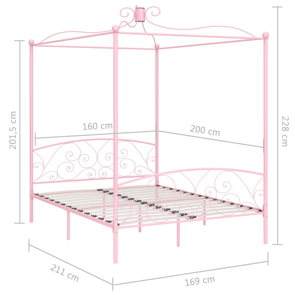 Cadre de lit à baldaquin sans matelas rose métal 160x200 cm - XIOS