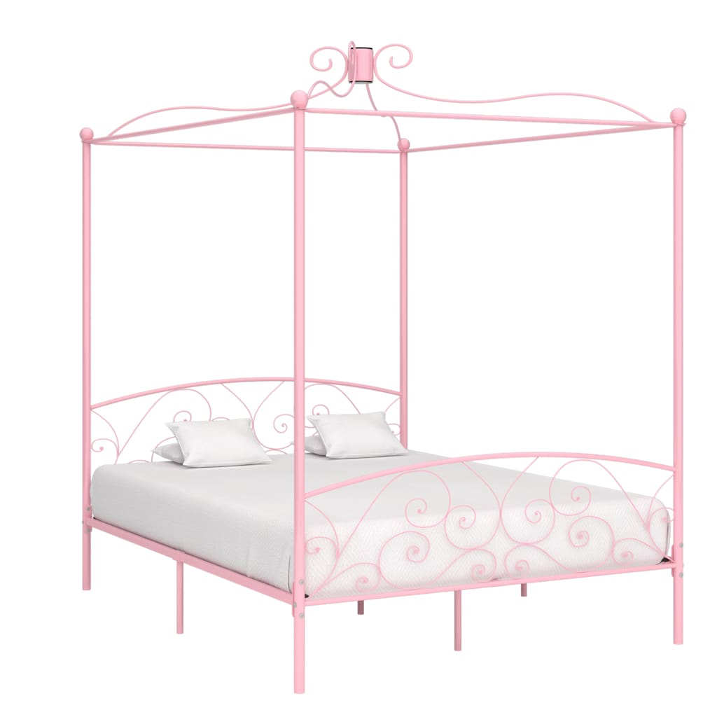 Cadre de lit à baldaquin sans matelas rose métal 180x200 cm