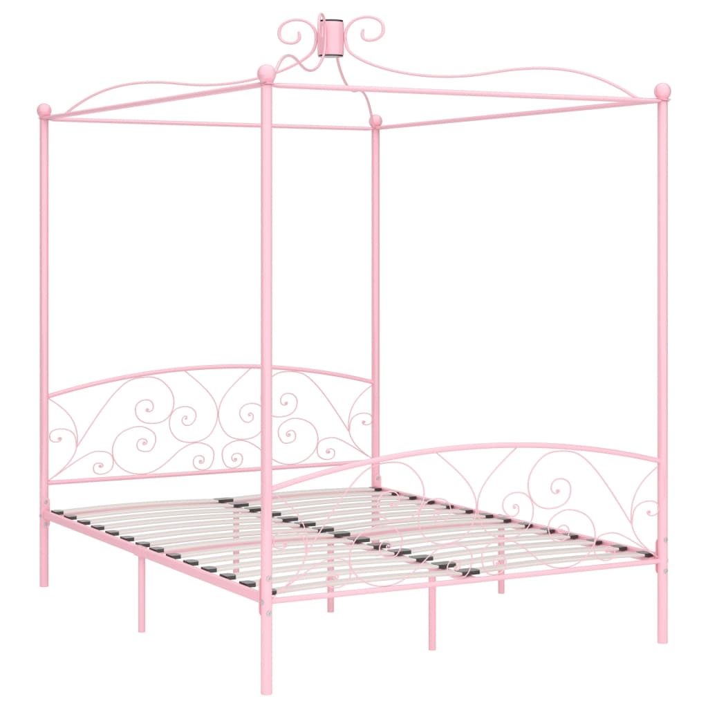 Cadre de lit à baldaquin sans matelas rose métal 180x200 cm - XIOS