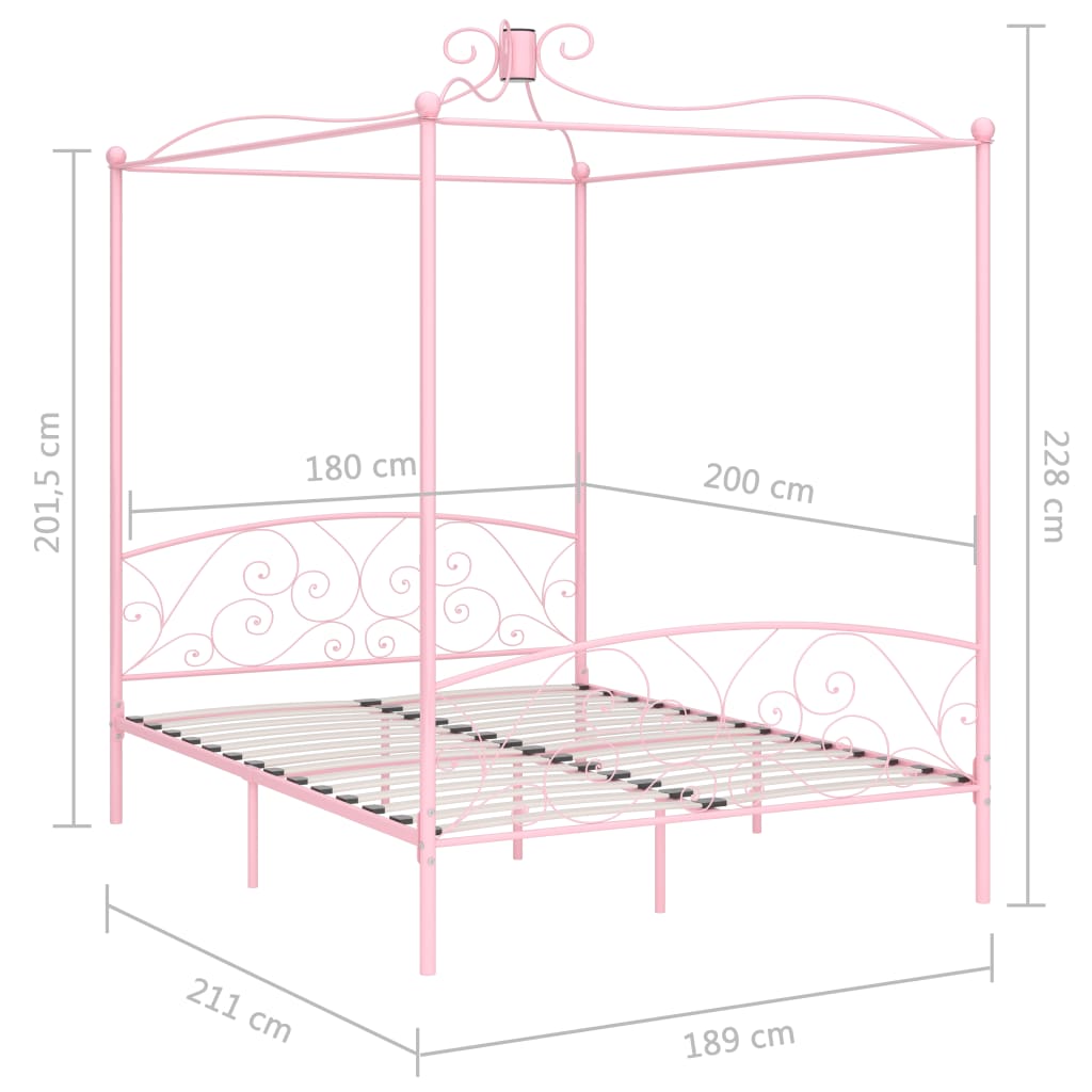 Cadre de lit à baldaquin sans matelas rose métal 180x200 cm - XIOS