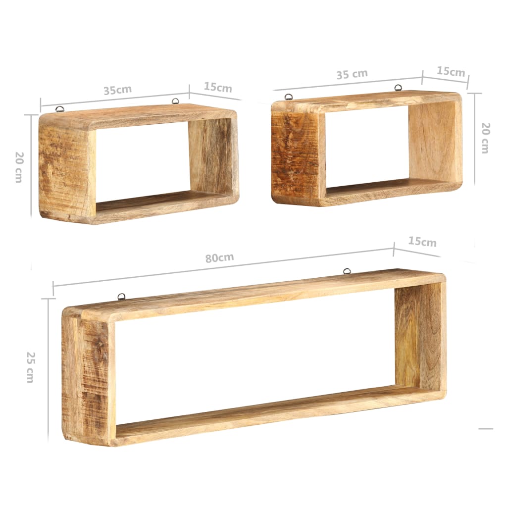 Ensemble d'étagère cube 3 pcs bois solide de manguier - XIOS