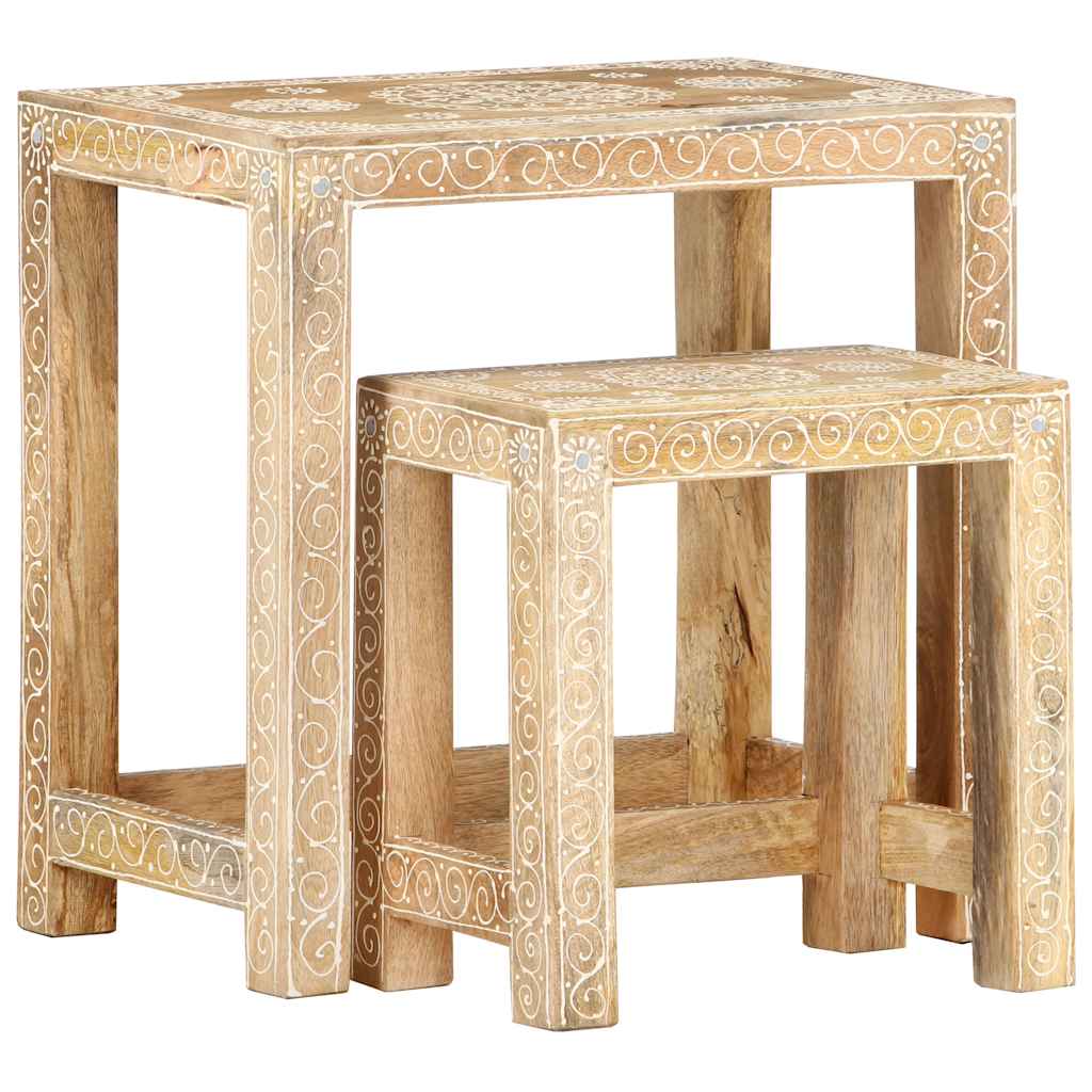Tables d'appoint peintes à la main 2pcs Bois de Manguier solide - XIOS