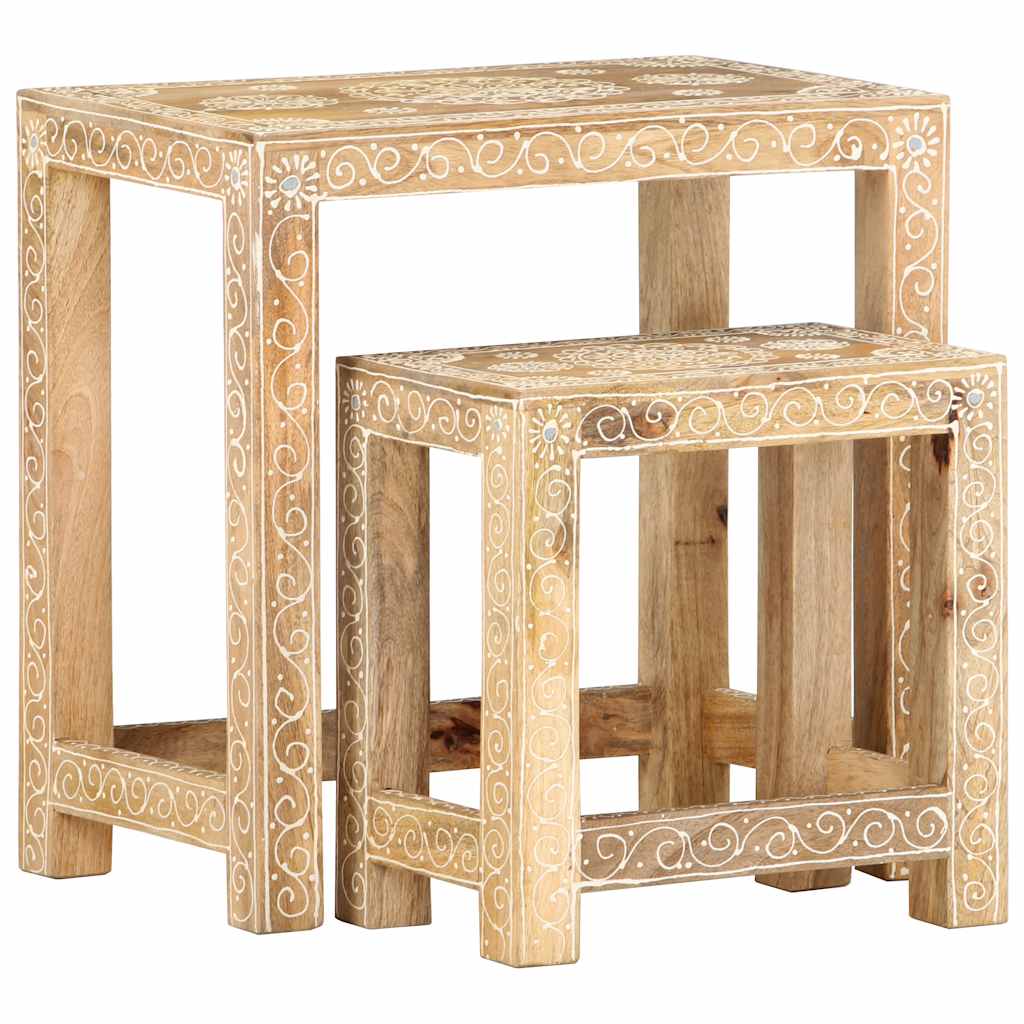 Tables d'appoint peintes à la main 2pcs Bois de Manguier solide - XIOS