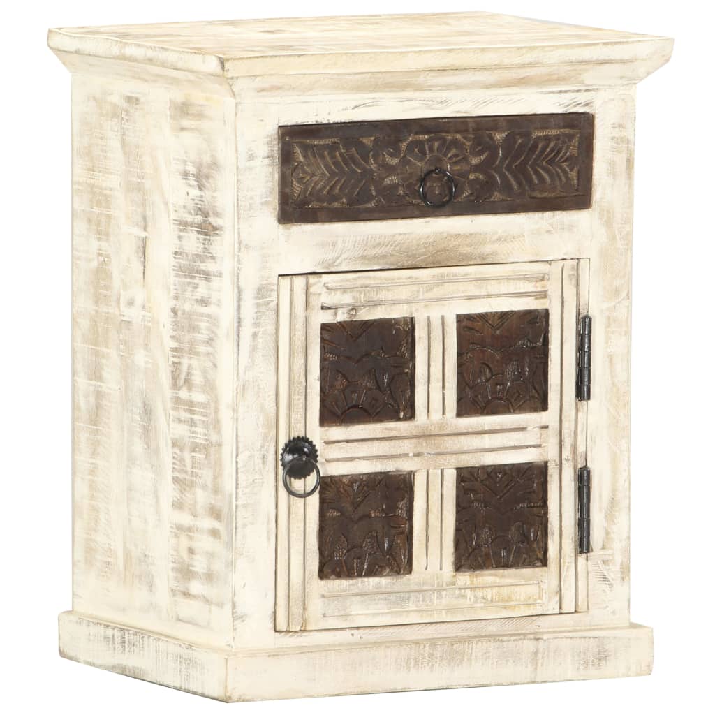 Table de chevet Blanc 40 x 30 x 50 cm Bois de manguier massif - XIOS