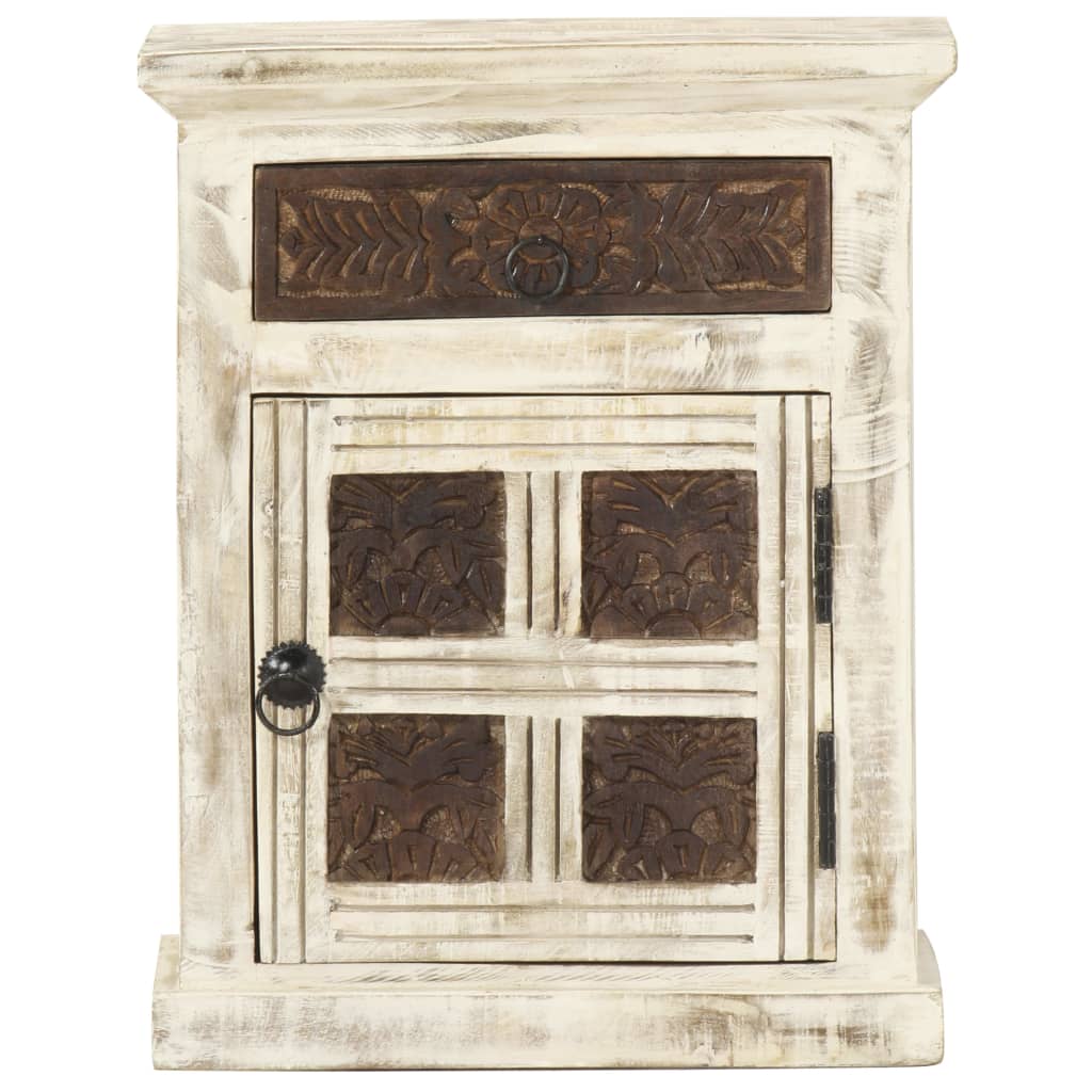 Table de chevet Blanc 40 x 30 x 50 cm Bois de manguier massif - XIOS