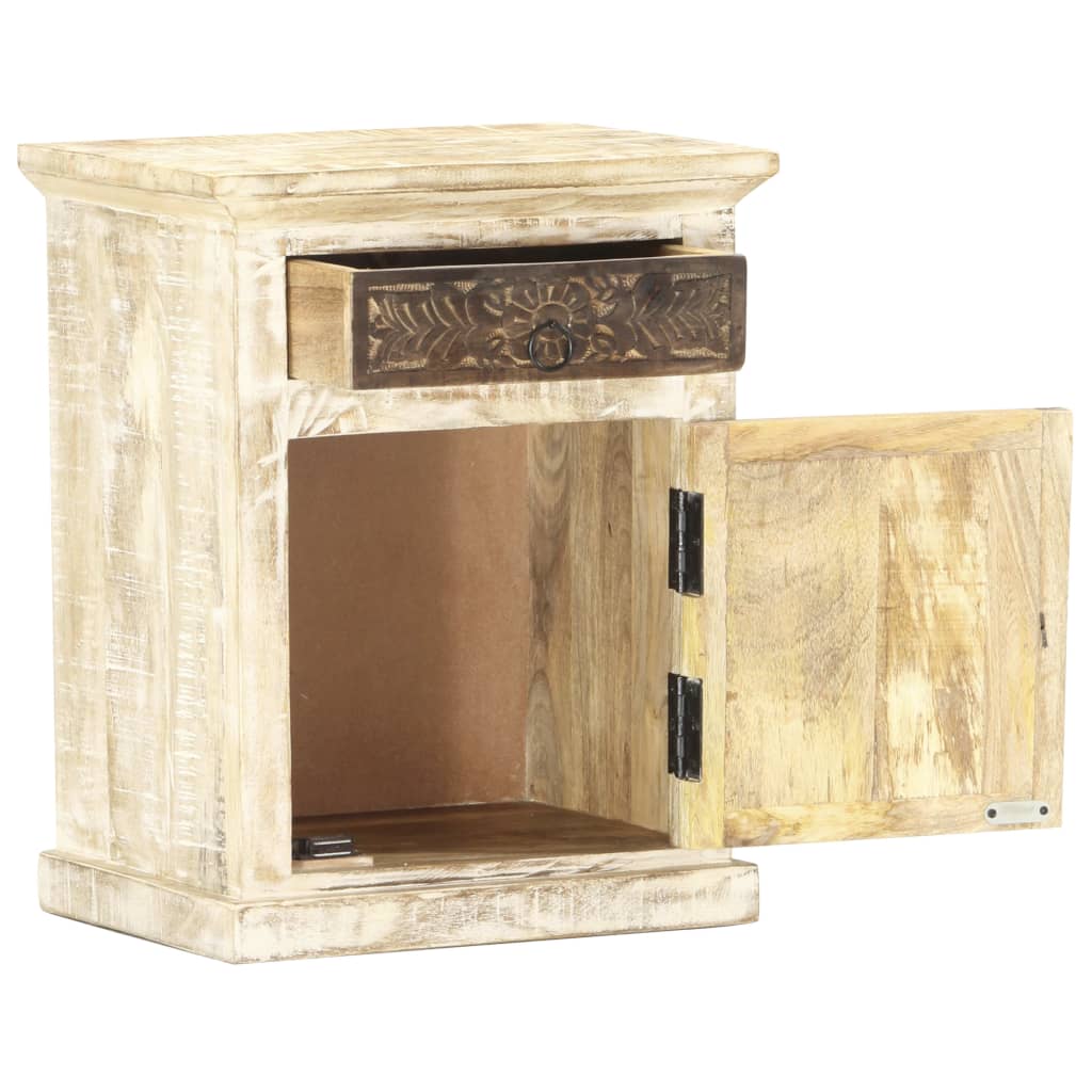 Table de chevet Blanc 40 x 30 x 50 cm Bois de manguier massif - XIOS